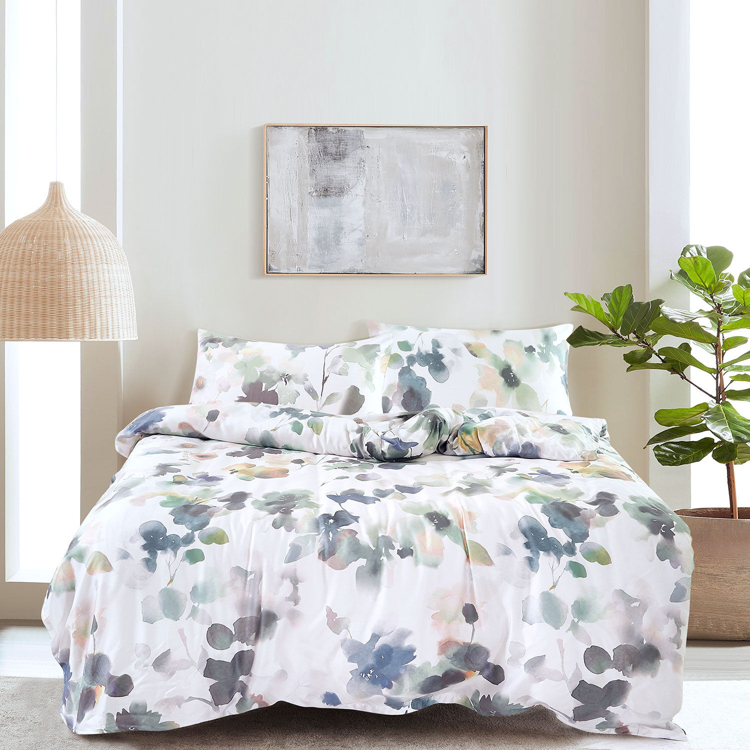 Bettwäsche mit blumigem Aquarellmuster