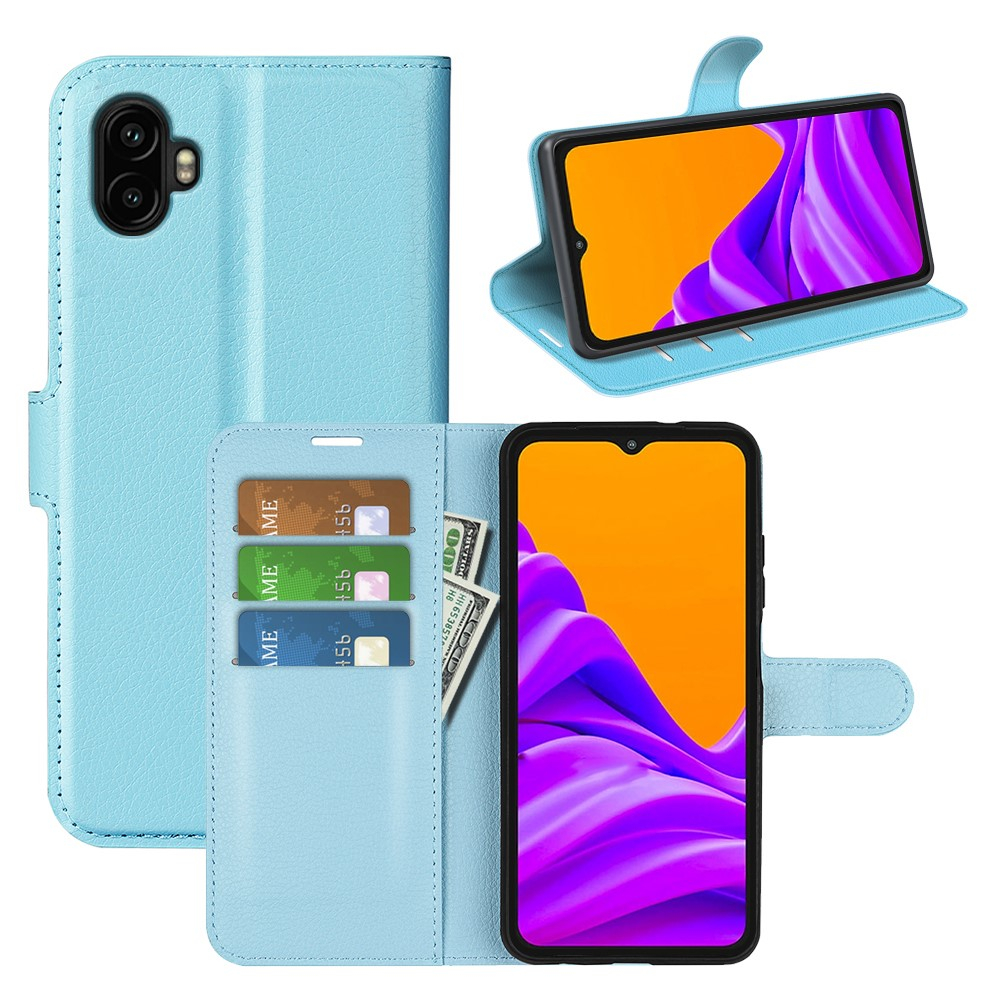 Samsung Galaxy XCover7 Pro Leder Tasche Flip Cover Litchi Look - Hellblau