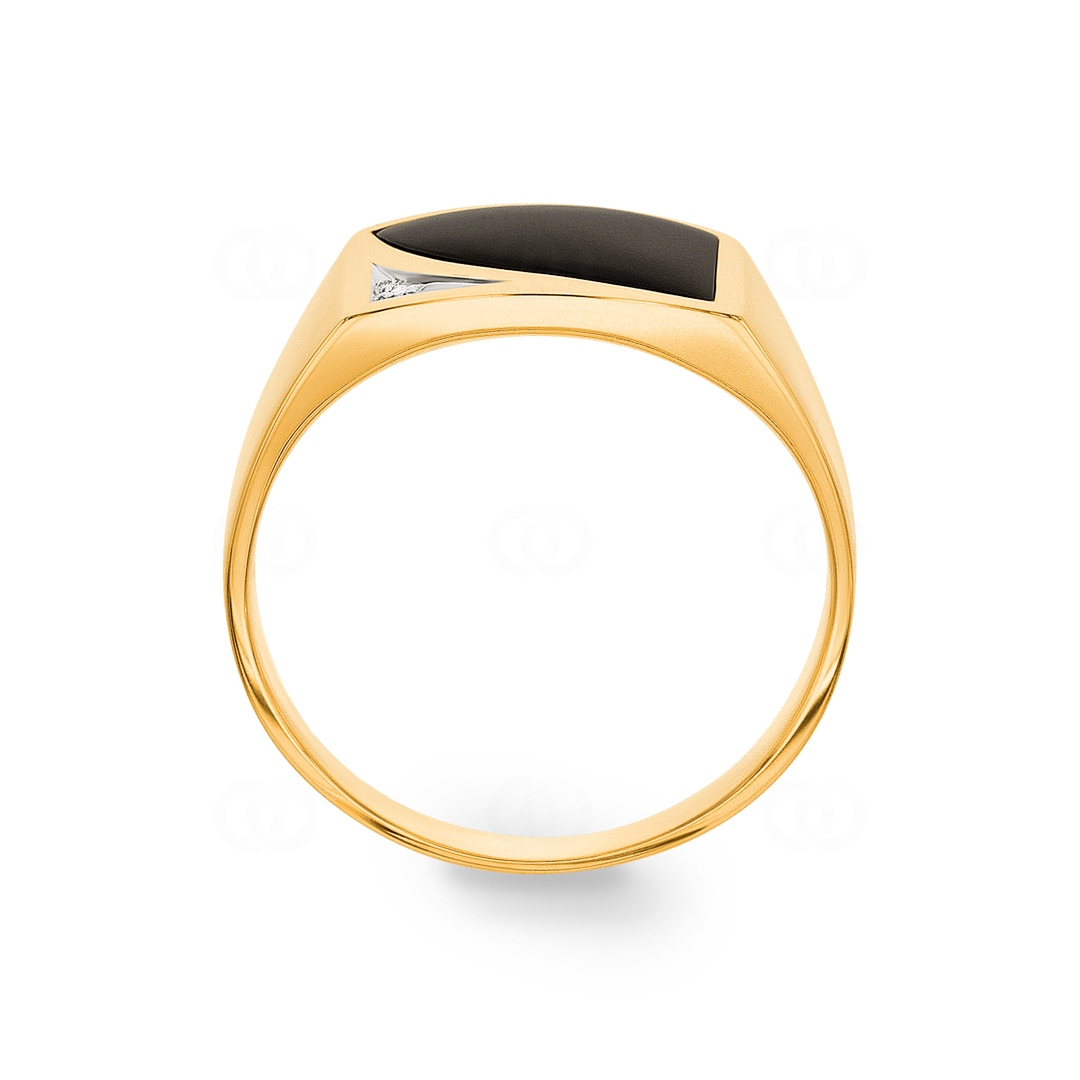 Herrenring 750/18 K Gelbgold mit Onyx und Diamant 0.005 ct H/si