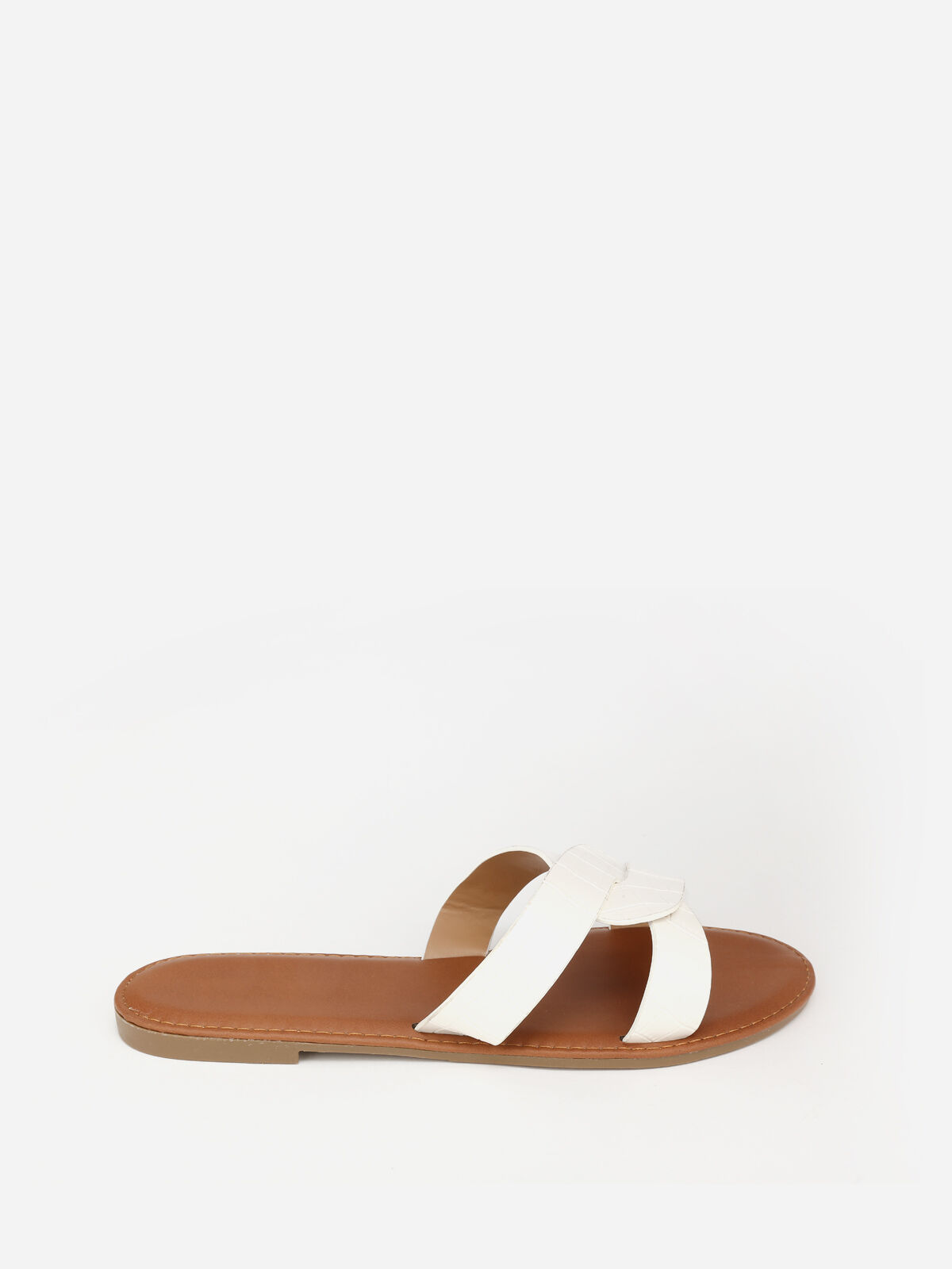 Mules croco à brides croisées grandes tailles- Blanc