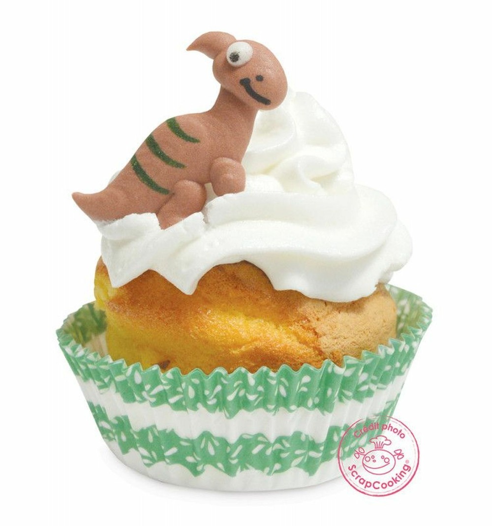 12 décors sucrés dinosaure - vert, blanc et marron