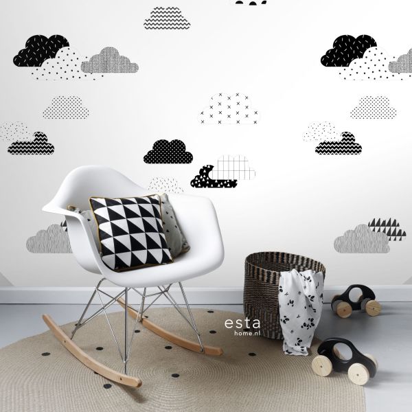 Estahome Wolken Fotobehang  - 1,5 x 2,79 m - Zwart / Wit