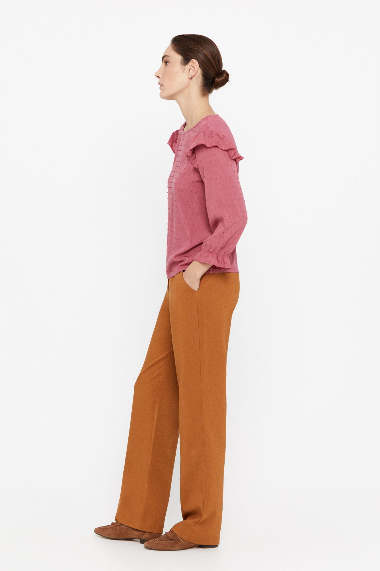 Top com detalhes em penas - Rosa
