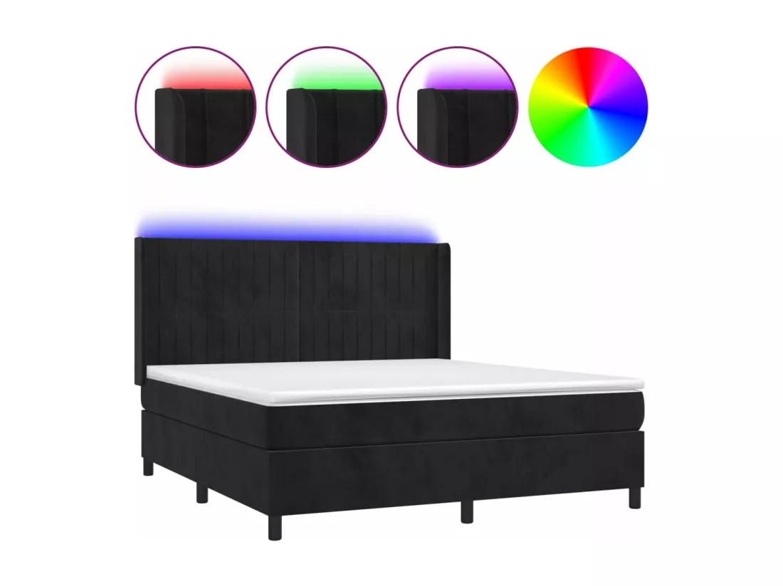 Sommier tapissier avec matelas et LED Noir 160x200 cm Velours