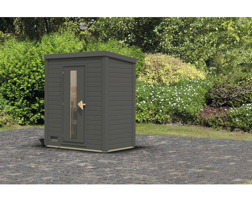 Karibu Talos saunacabine zonder oven, houten deur en terragrijs isolatieglas