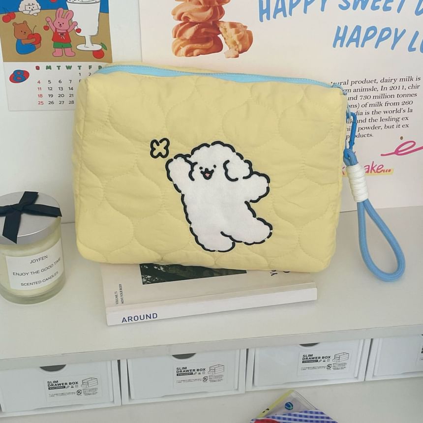 Ribbocco - Canvas etui / clutch met geborduurde hond