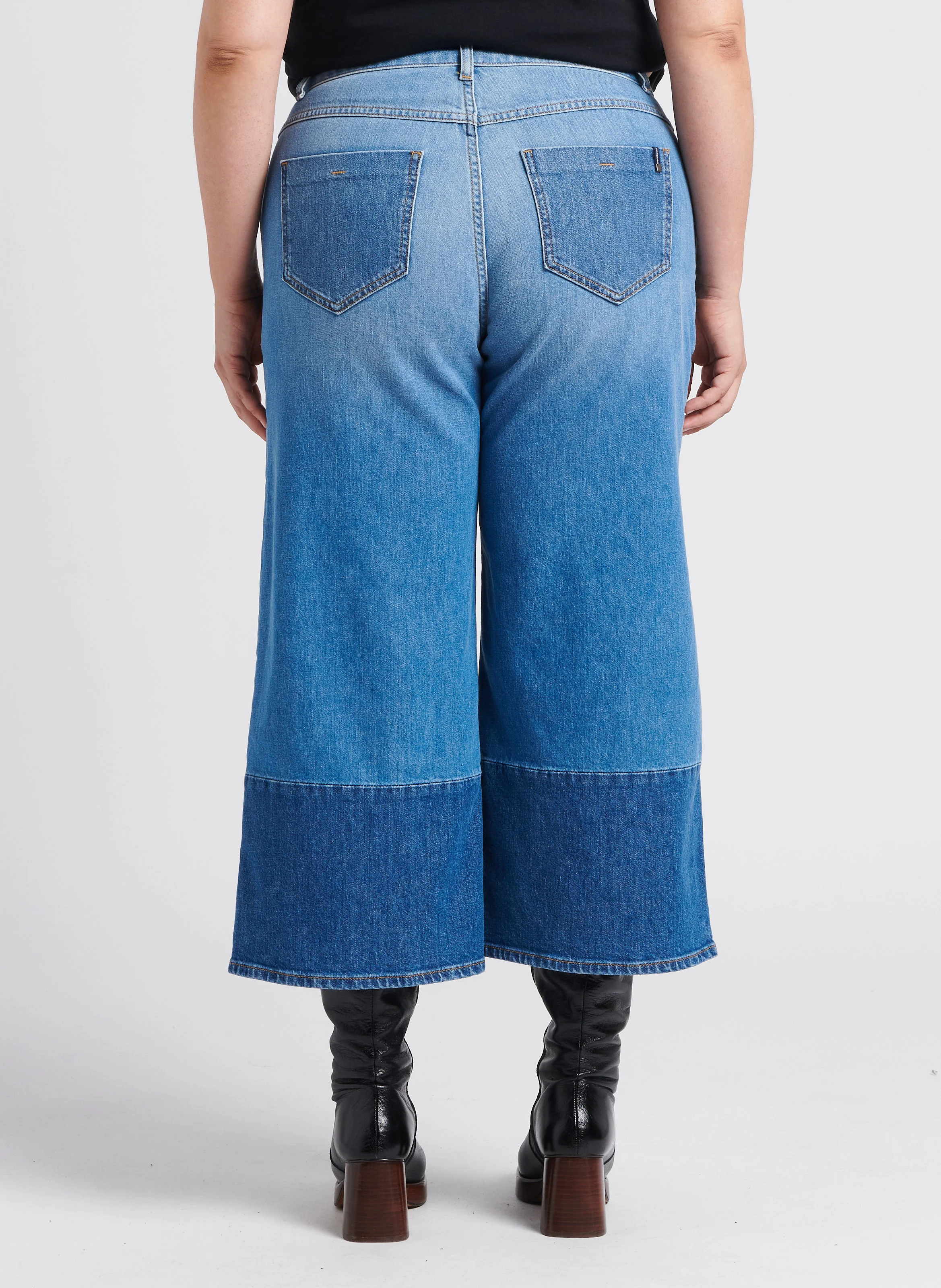 IDOLO - Jean large taille haute en coton mélangé| Bleu