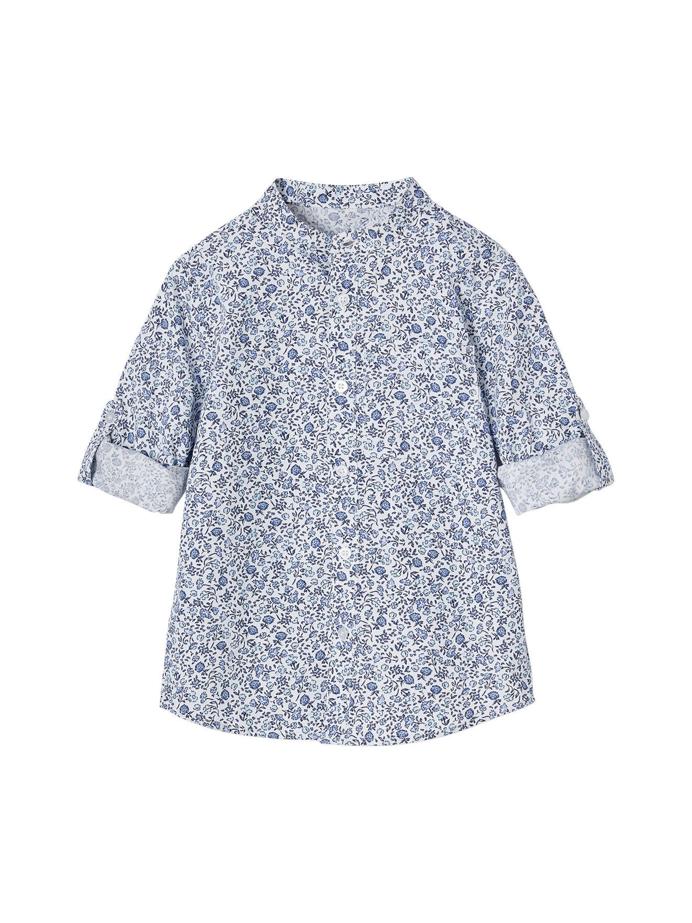 Vertbaudet Jungen Hemd mit Stehkragen und Blumenmuster blau bedruckt