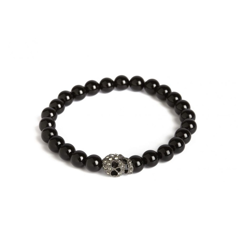 Bracelet Onyx elastique, crâne brillant, Simon Carter