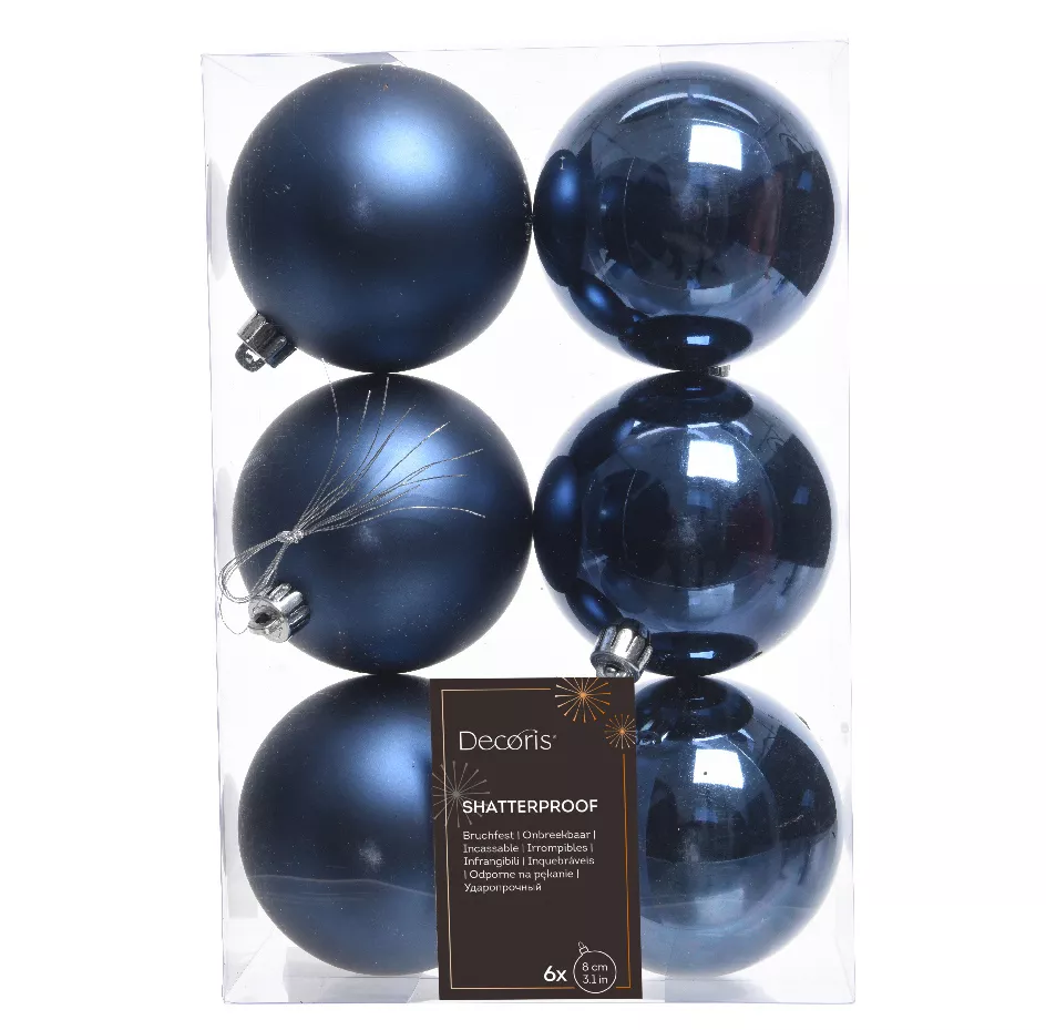 Lot de 6 boules de Noël (D80 mm) Alpine Bleu nuit