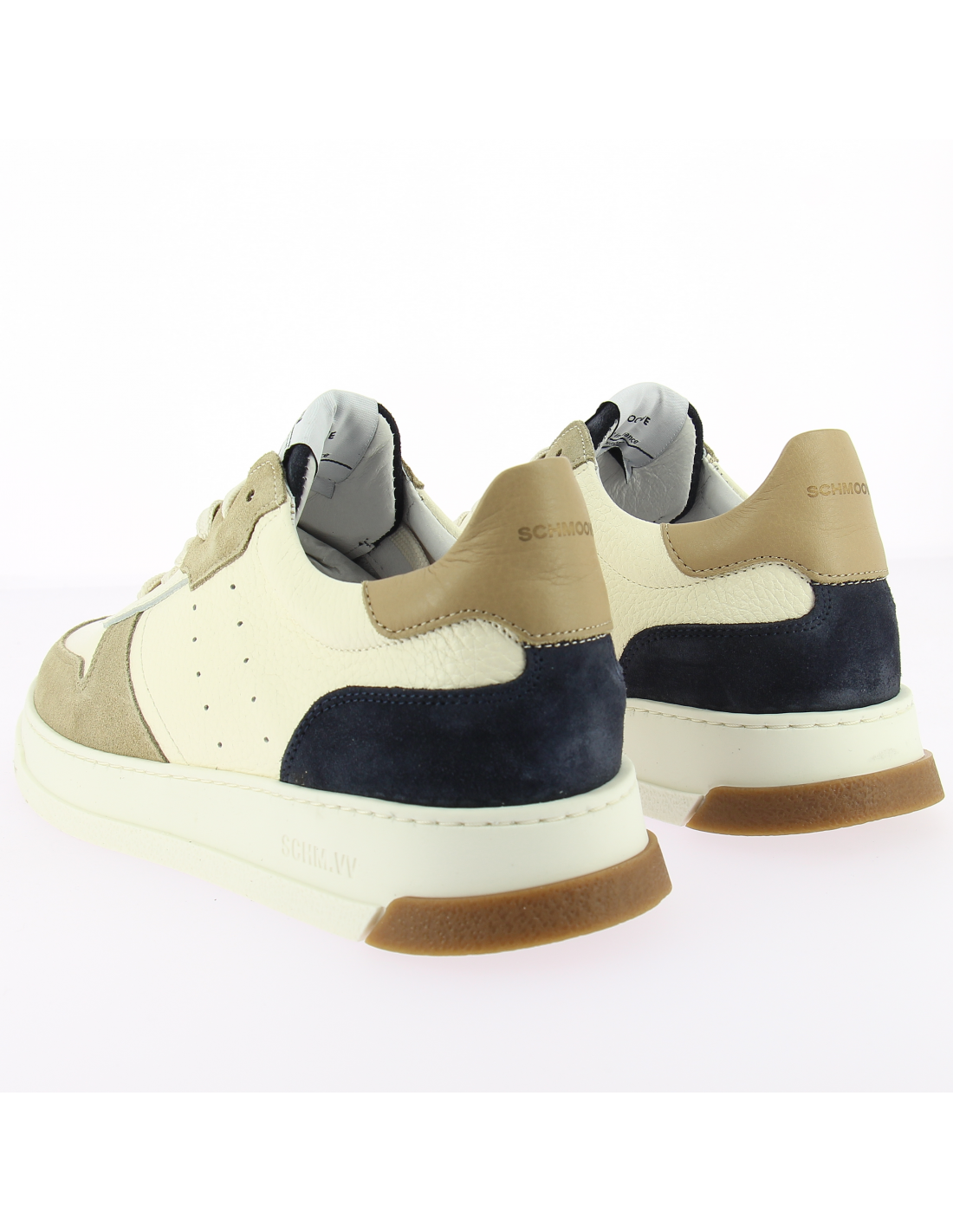 schmoove baskets de ville homme order sneaker cuir blanc/beige/noir