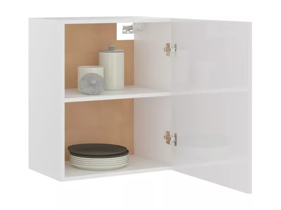 Armoires suspendues 2 pcs Blanc brillant Bois d’ingénierie