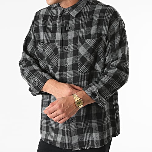 Chemise Manches Longues à Carreaux Gris Noir