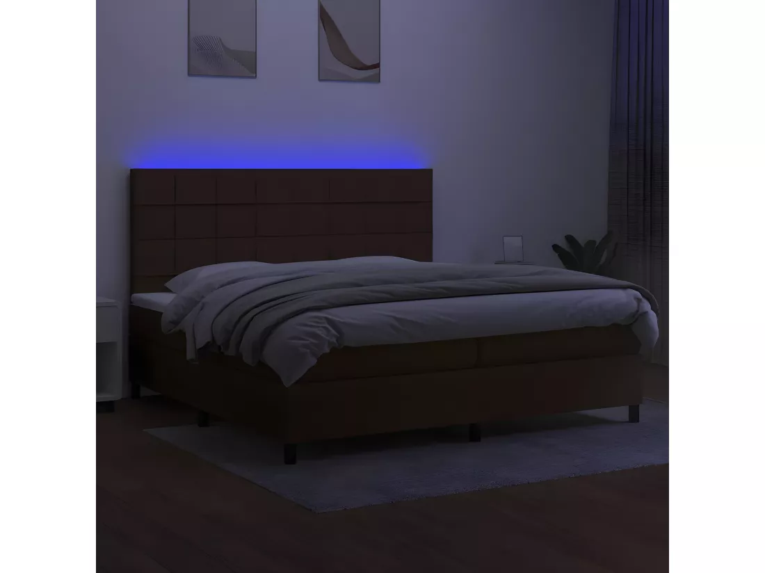 Sommier tapissier matelas et LED Marron foncé 200x200 cm Tissu
