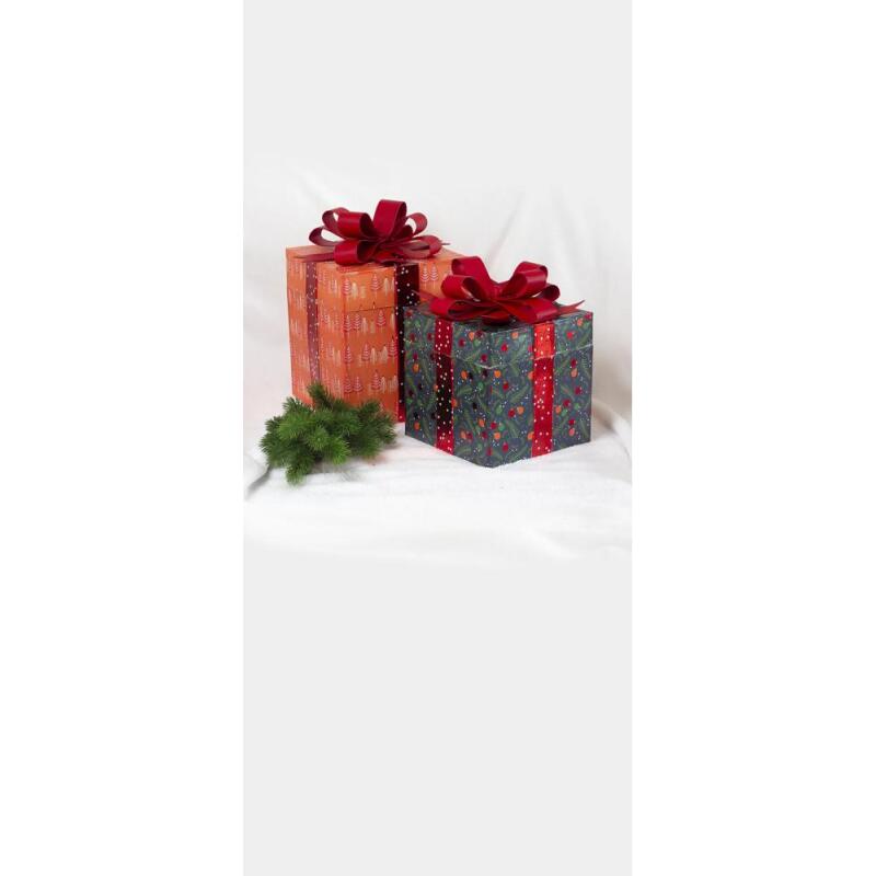 Assortiment de 2 boîtes cadeaux carrées 26x26x32,5 cm - Kraft