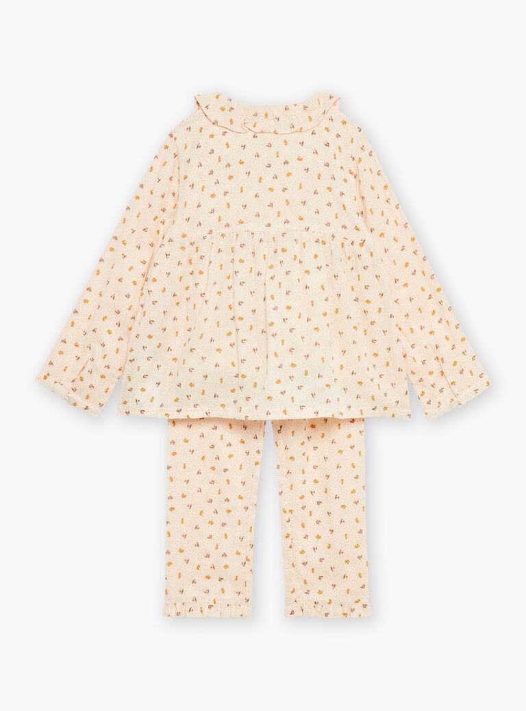 Pyjama rose pâle en gaze de coton à imprimé fleuri
