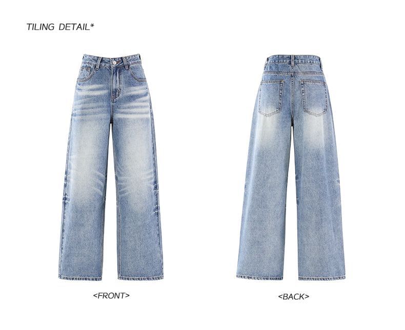 Denimot - Mid Rise Washed Wide Leg Jeans (diverse designs)