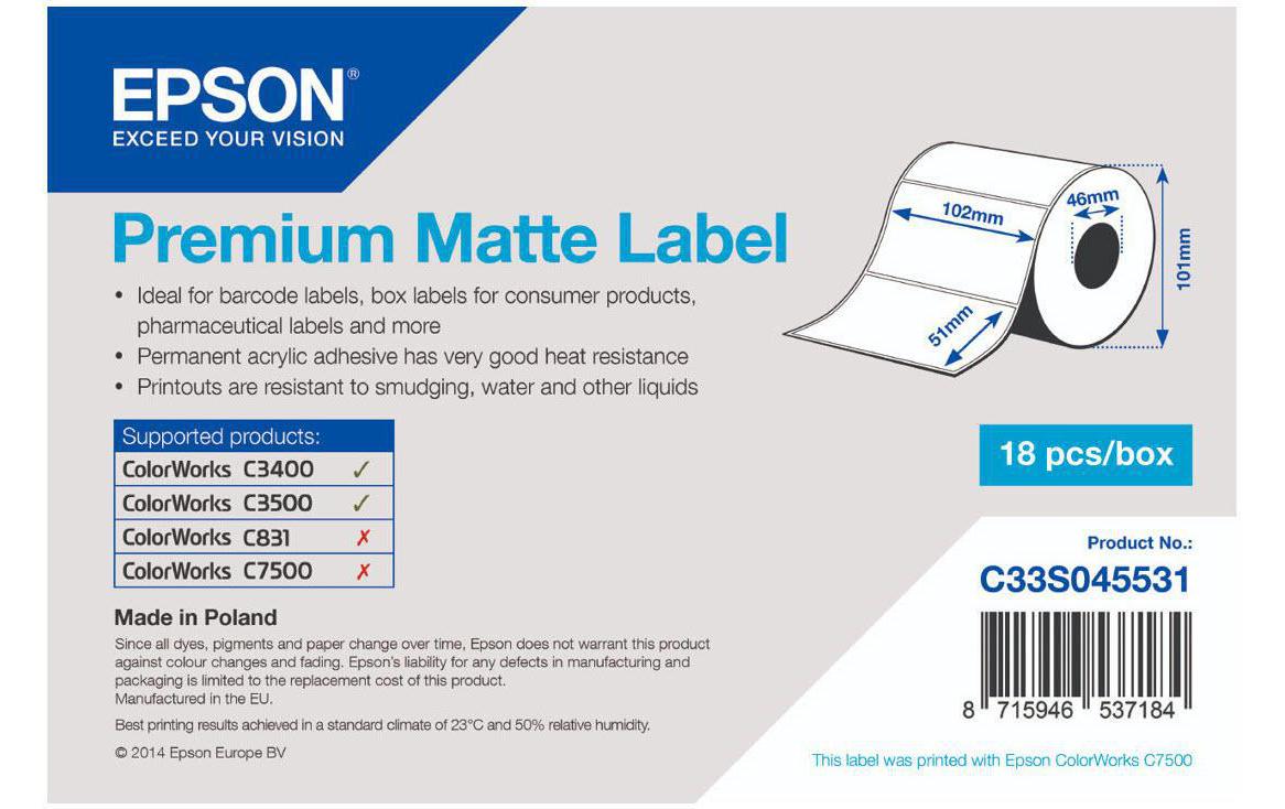 Etikettenrolle Premium 102 x 51 mmPremium Matte Label
