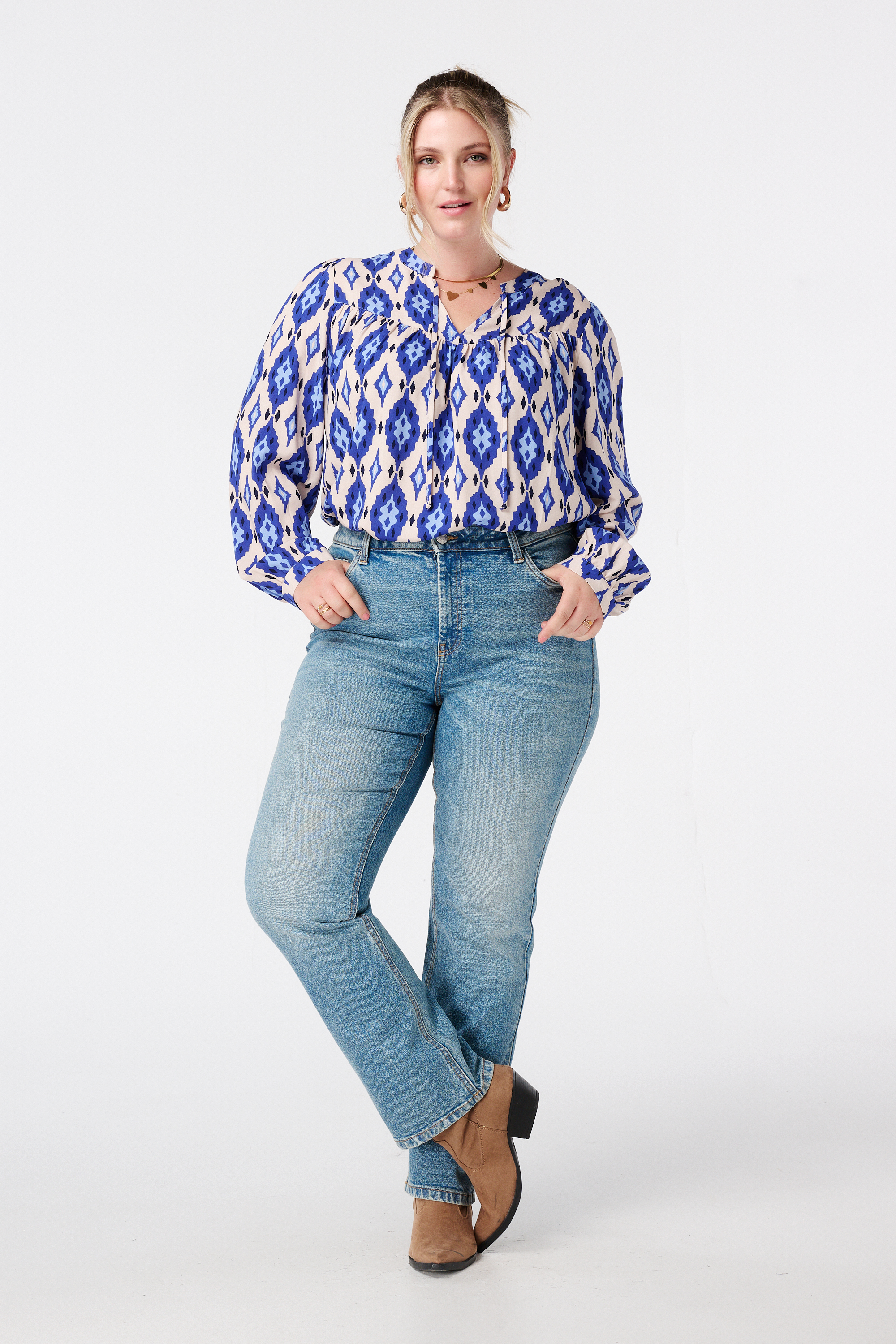 Blouse met print en klosjes Multi blue