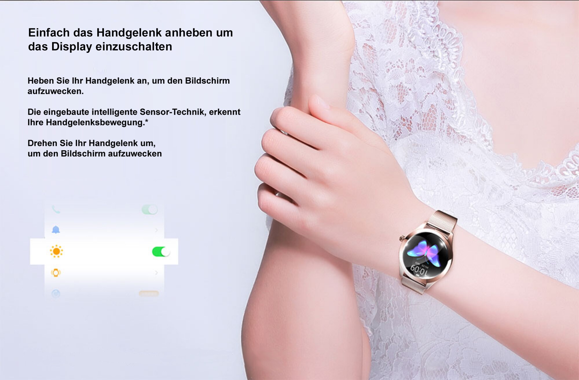 TPFNet Damen Smart Watch / Fitness Tracker IP68 - Kunstleder Armband - Android & IOS - Gold / Schwarz