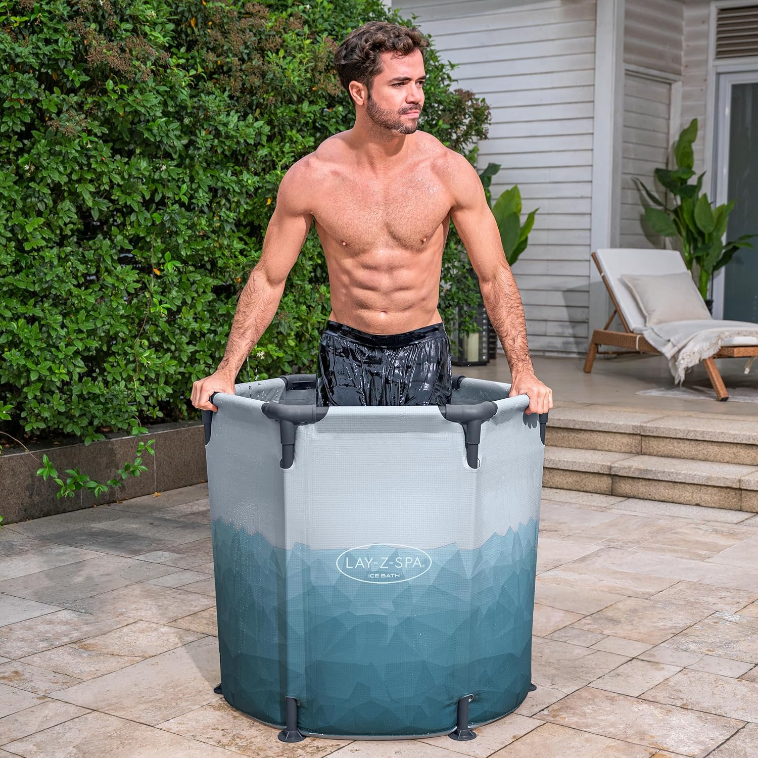 Bestway Lay-Z-SPA Eisbad Glacial Dip, 90 x 80 cm, 253 Liter, Polar-Shield, TriTech-Material, Filterpumpe, Abdeckplane, Eismuster, Stahlrahmen, GS-Zertifiziert, DEKRA