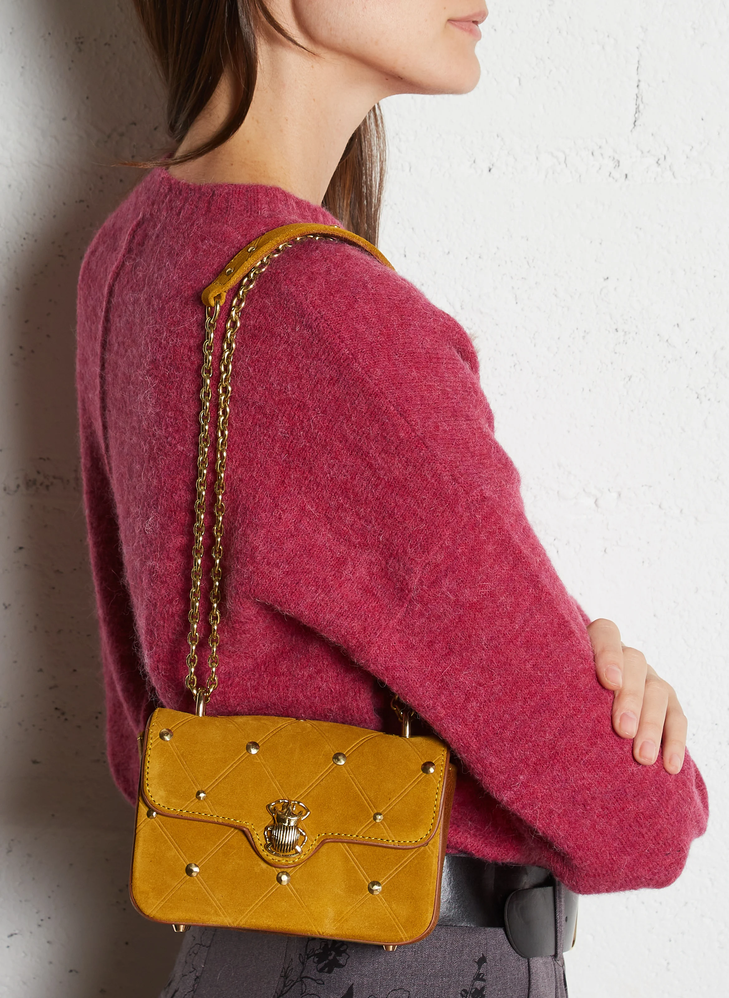 MINI AVA - Sac porté épaule en velours de soie | Beige
