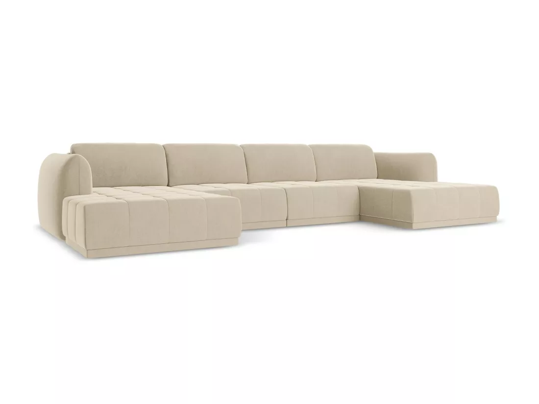 Canapé d'angle panoramique en velours - beige clair - HOKU
