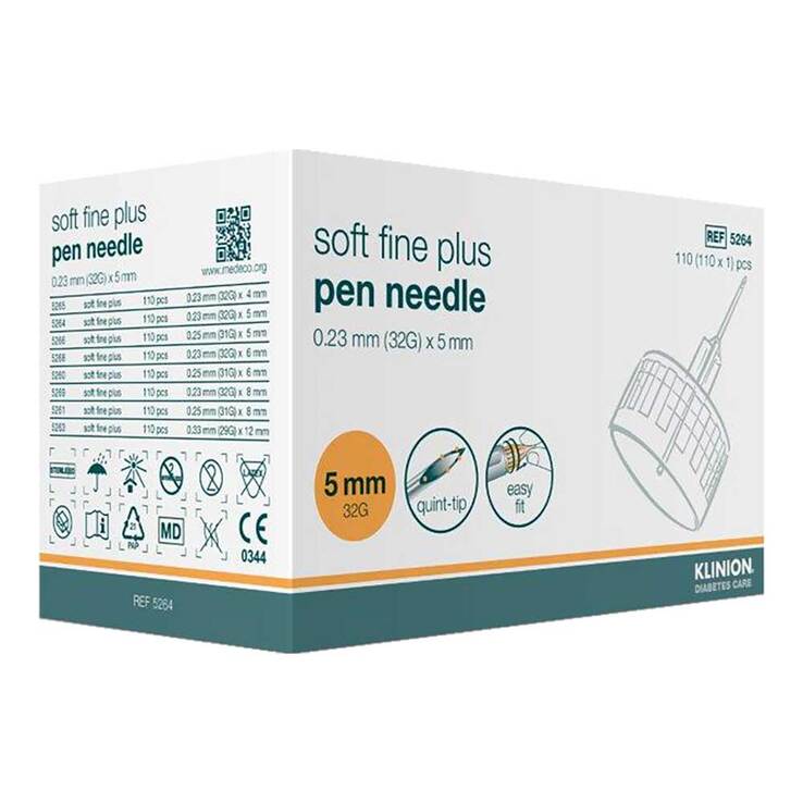 Klinion Soft fine plus Kanülen 5mm 32G 0,23mm, 110 St