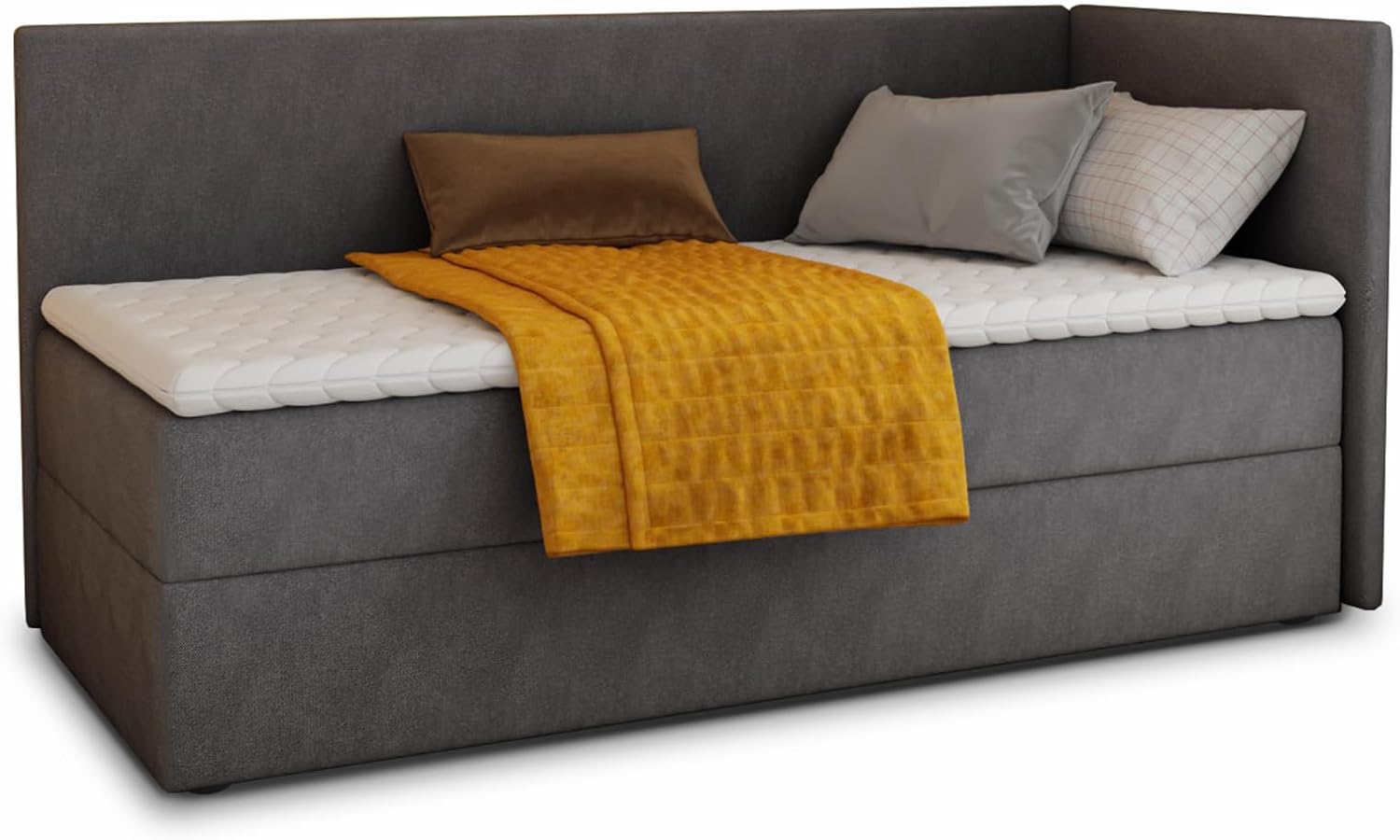 Sofnet Boxspringbett Flame mit Bettkasten - Einzelbett mit Bonell-Matratze und Topper, Polsterbett, Universelle Bettseite, Bett, Schlafzimmer, Kinderzimmer (Graphit (Kronos 22), 90 x 200 cm)