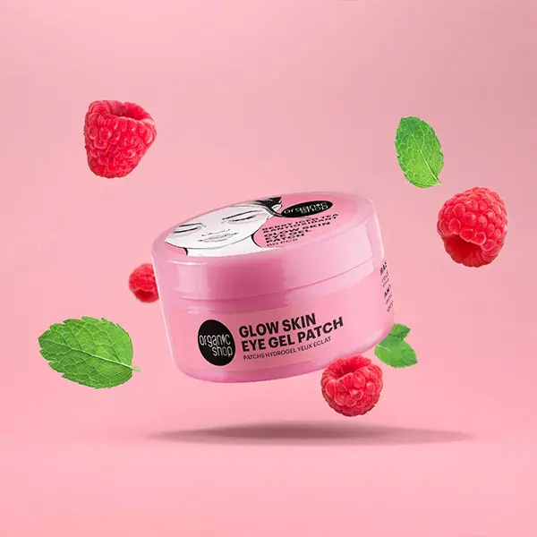 Organic Shop - Adesivos de Hidrogel para Olhos com Sabor de Chá Gelado de Framboesa e Antioxidantes - 60 unidades
