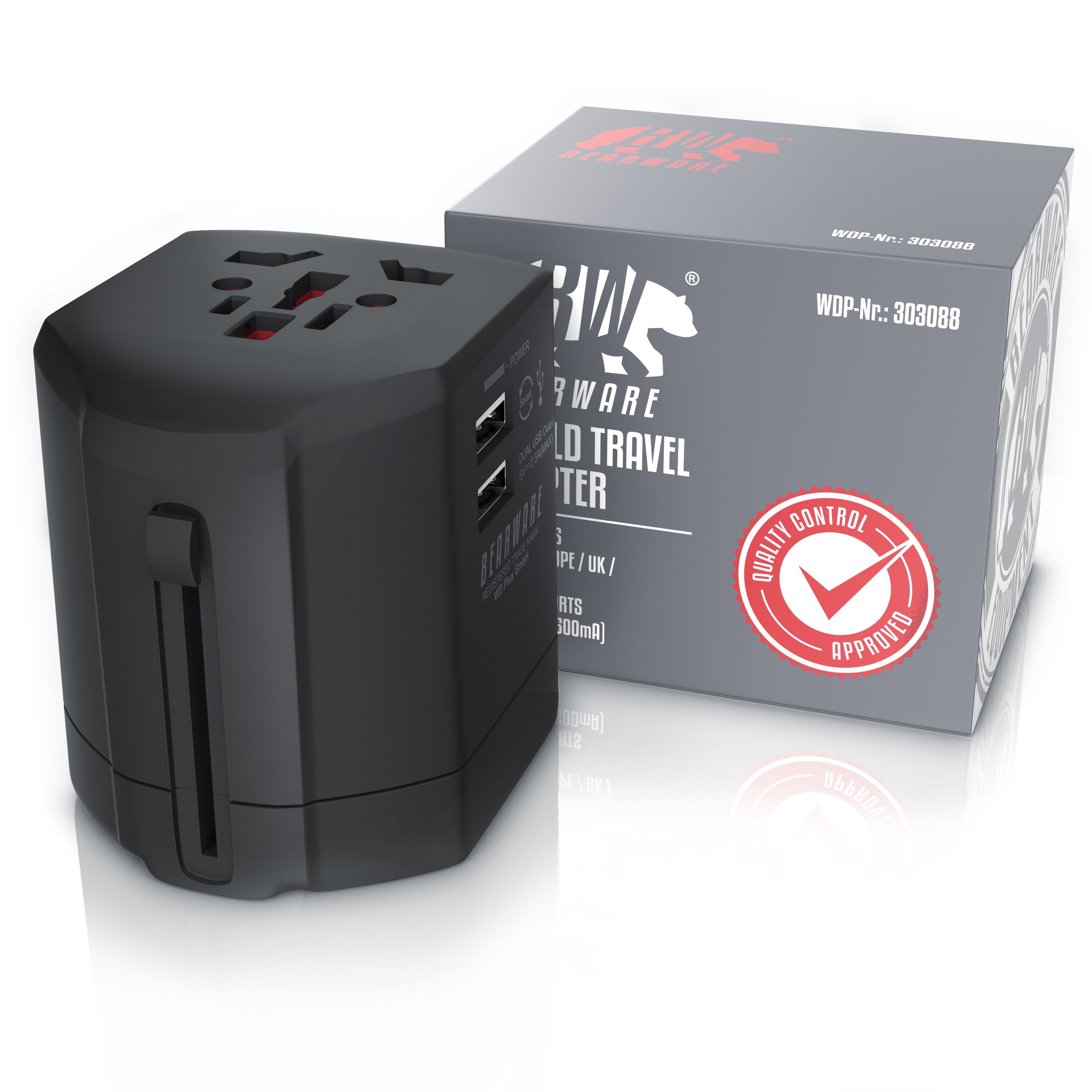 BEARWARE All-in-One Universal-Reiseadapter - Reise-Steckdosen-Adapter / Stromadapter - Reisestecker - World Travel Adapter / Plug