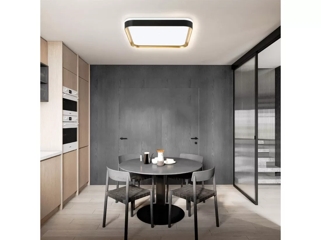 NETTLIFE Plafonnier LED Moderne Carré 32W Noir Or Dimmable avec Télécommande Lampe de Couloir 30cm pour Salon Chambre Cuisine