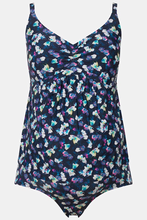 Bellieva-Tankini, Zweiteiler, Blumenmuster, Raffung, verstellbare Träger