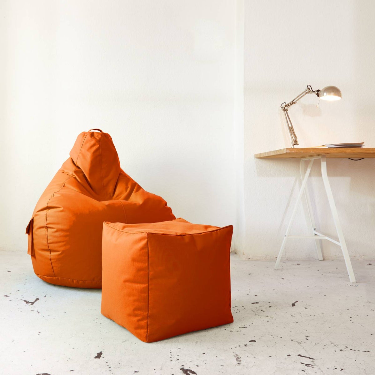 Groene Bonen Zitzak Kruk 40x40x40cm met EPS-korrelvulling - Voetenbank Voetkussen Zitpoef voor Zitzakken - Vloerkussen voor Kinderen en Volwassenen - Voetsteun Zitkussen Zitkruk Oranje