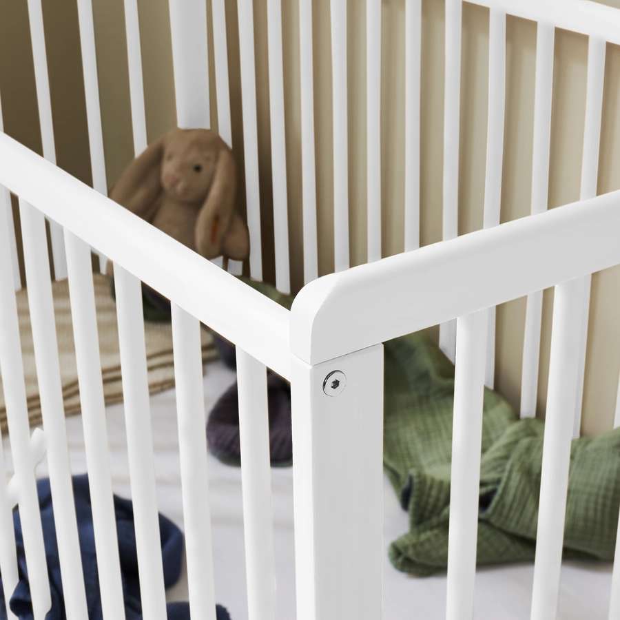Kids Collective Babybett Gitterbett 60x120 höhenverstellbar & herausnehmbare Sprossen weiß mit Schublade