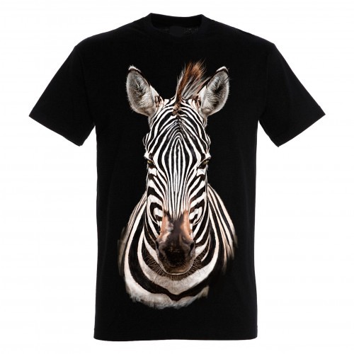 Camiseta preta com estampa de zebra na frente