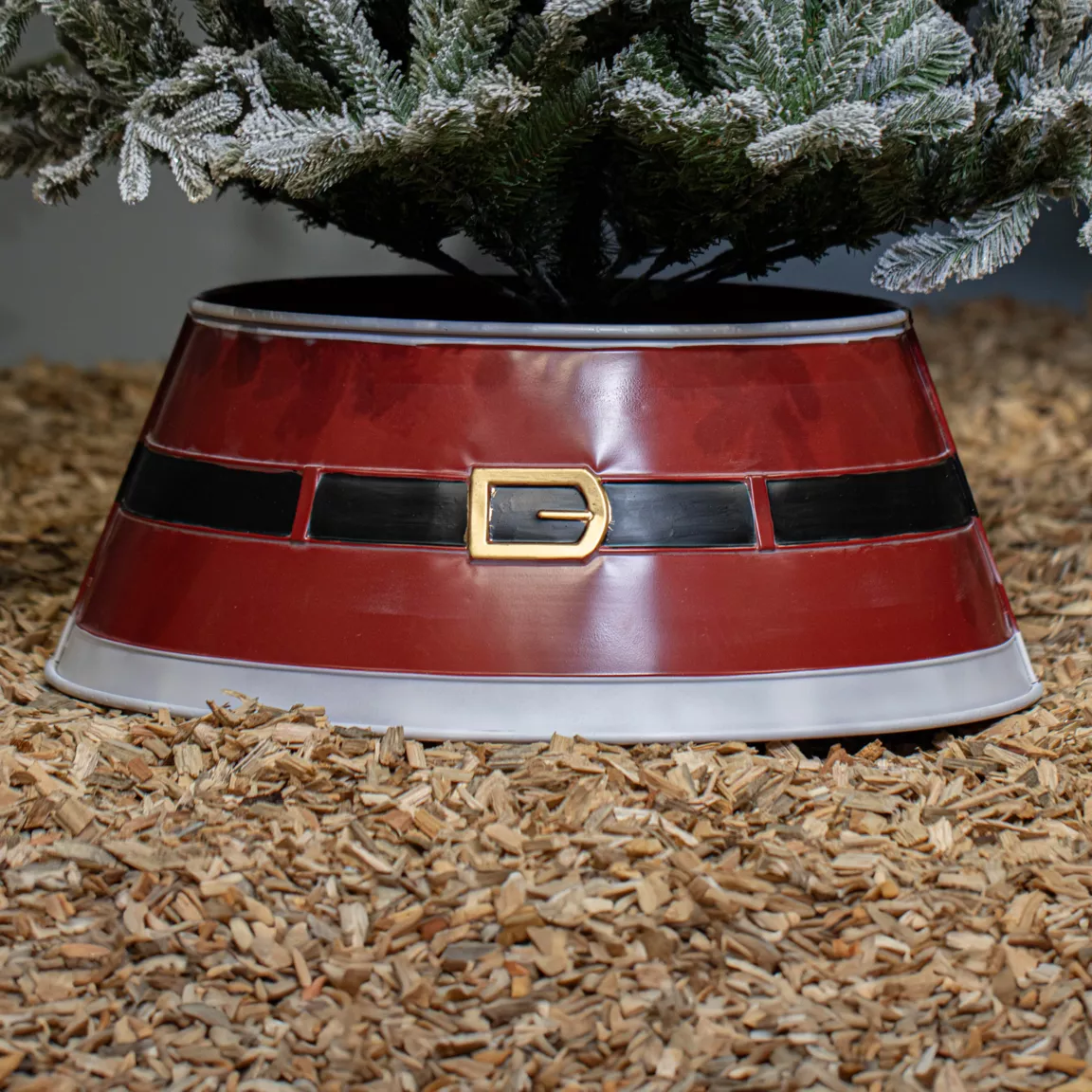 Cache pied de sapin en métal (D57 cm) Ceinture du Père Noël