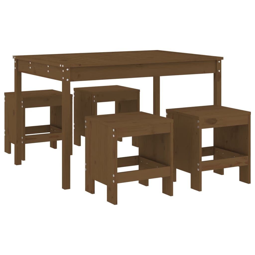 Ensemble à dîner de jardin 5 pcs marron miel bois pin massif