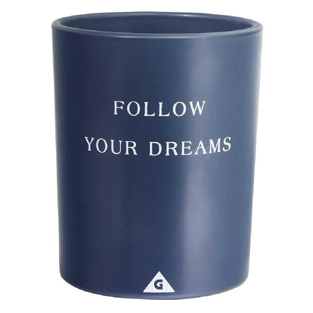 Bougie dans verre inscription Follow your dreams senteur monoï 40H