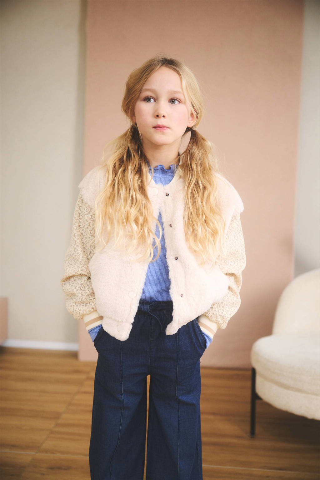 NONO ribgebreide longsleeve Kina zachtblauw