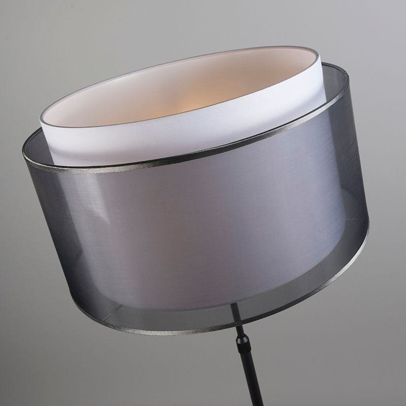 Vloerlamp zwart met zwart/witte kap 47 cm verstelbaar - Parte