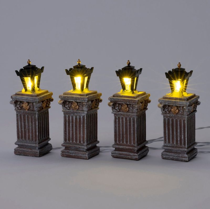 Intratuin - Kerstdorp Miniatuur Lantaarn - 2,1 x 2,1 x 7 cm - 4 Stuks