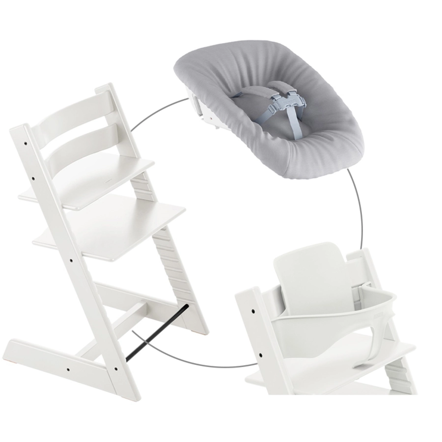 STOKKE® Mega Tripp Trapp® Set Hochstuhl Buche weiß inkl. Newborn Set™ Grey und Baby Set weiß