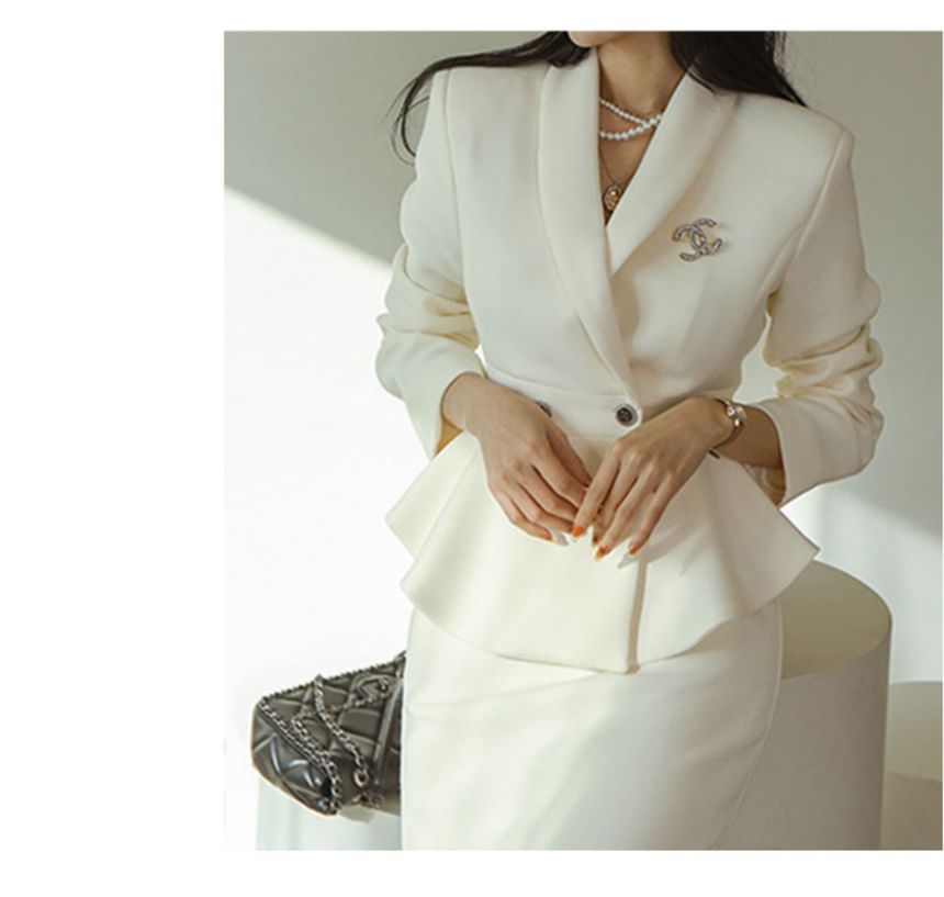 Alberlino - Set: Effen dubbelrijs blazer + hoge taille mini-kokerrok
