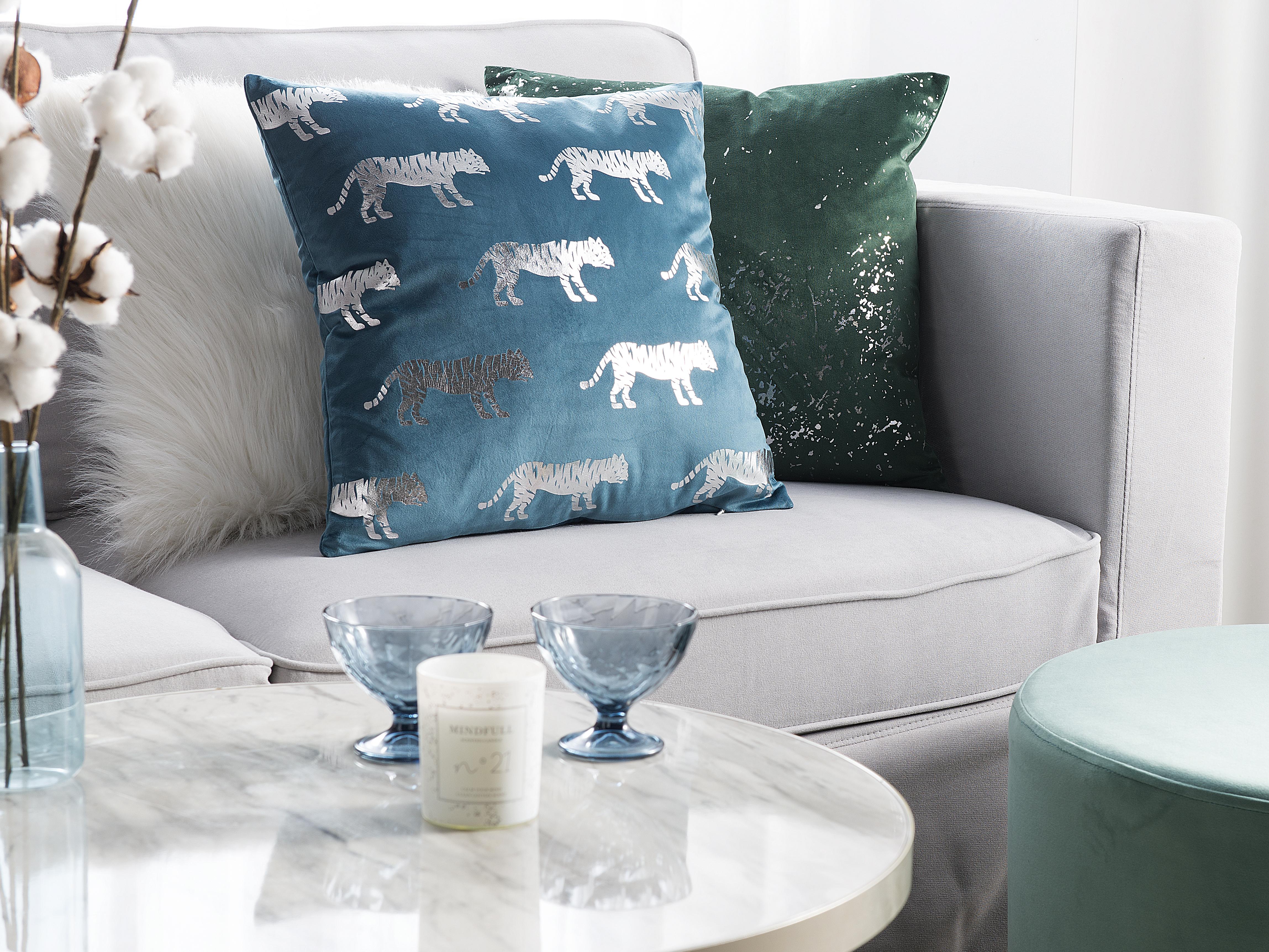 Set van 2 sierkussens BLUEBELL Fluweel 45 x 45 cm Blauw dierenprint