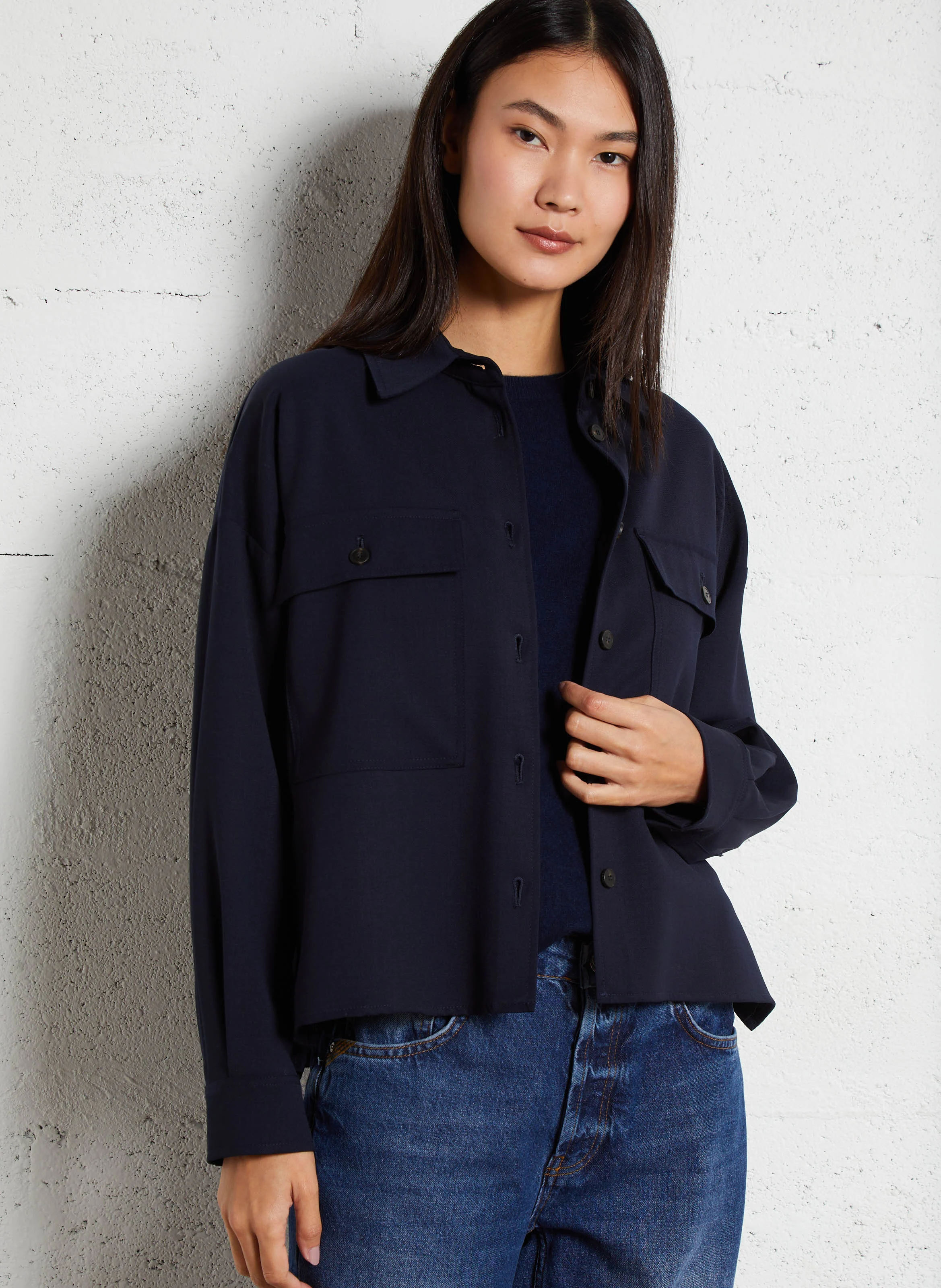 CROCHET - Veste cropped ample| Bleu