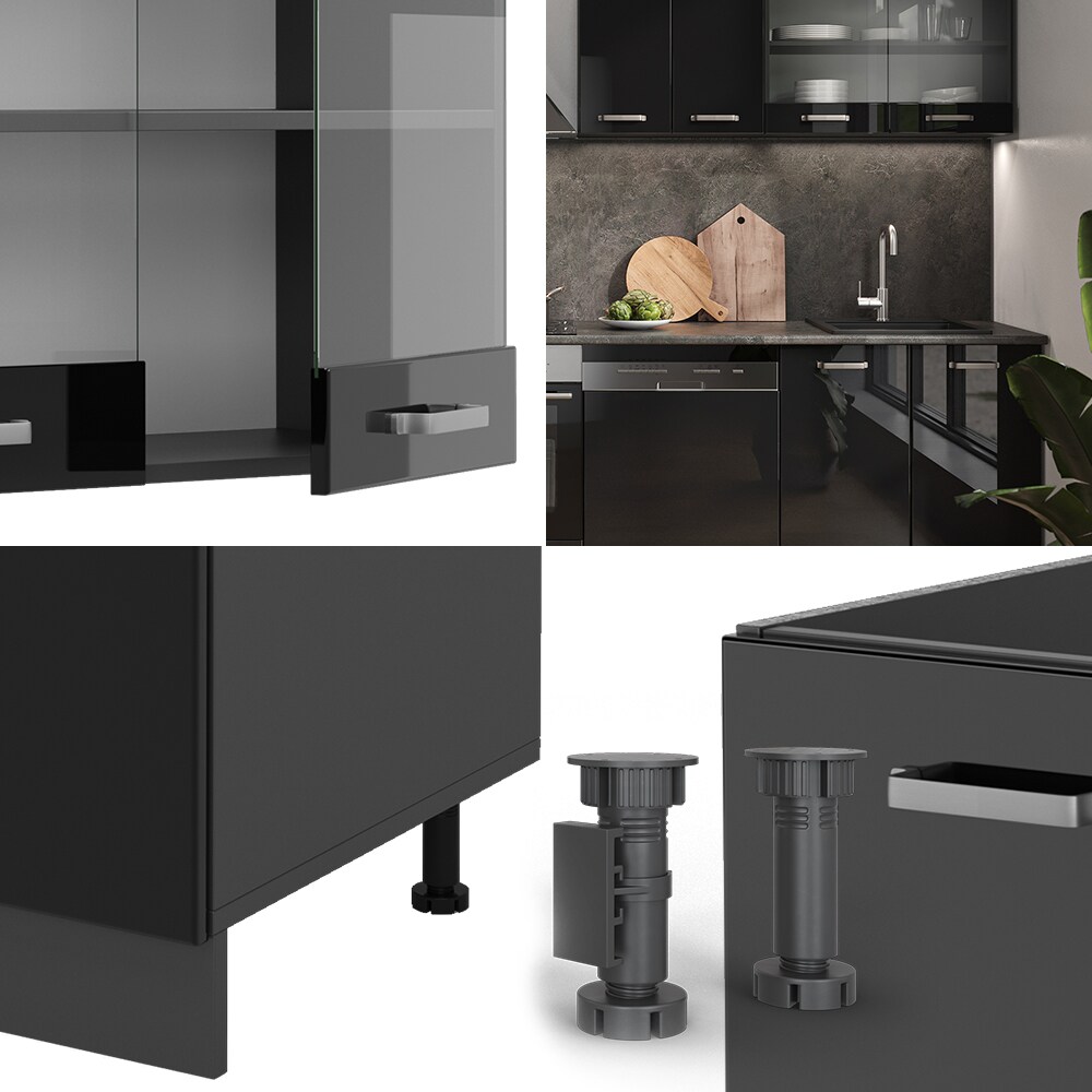 Vicco Küchenzeile R-Line Solid Anthrazit Schwarz 300 cm modern Küchenschränke Küchenmöbel
