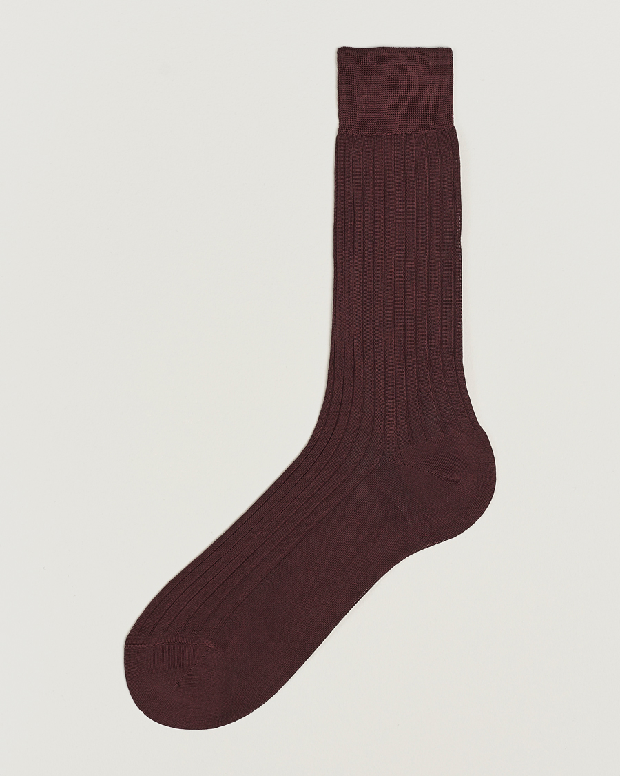 Bresciani Cotton Ribbed Short Socks Burgundy