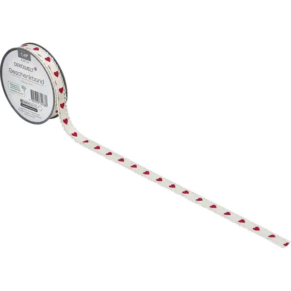 Geschenkband creme mit roten Herzen