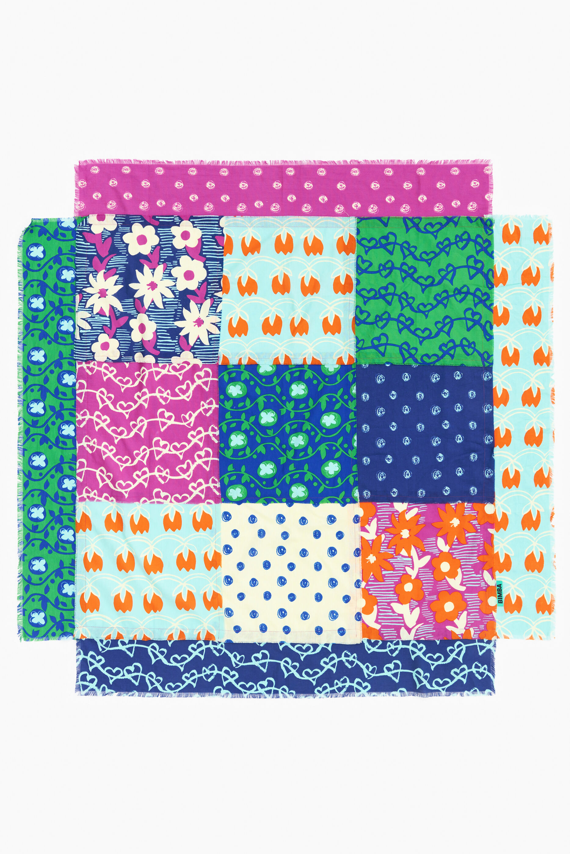 Xale patchwork azul-turquesa